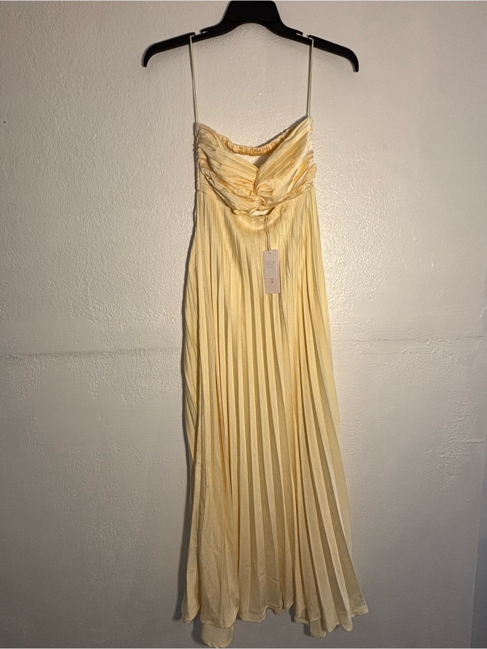 Altar'd State Pale Yellow Pleated Maxi Dress with Spaghetti Straps